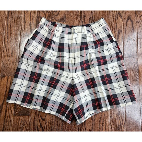 Giorgio Sant'Angelo Pants - VTG 90s Giorgio Sant’ Angelo Shorts 14 Plaid Pleated High Rise Black And White